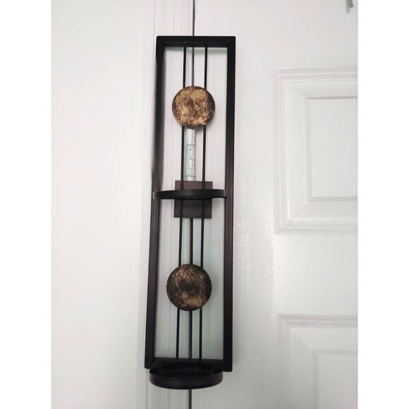 Contemporary Metal Brown Wall Candle Sconces with Antique Patina Medallions - Picture 3 of 12